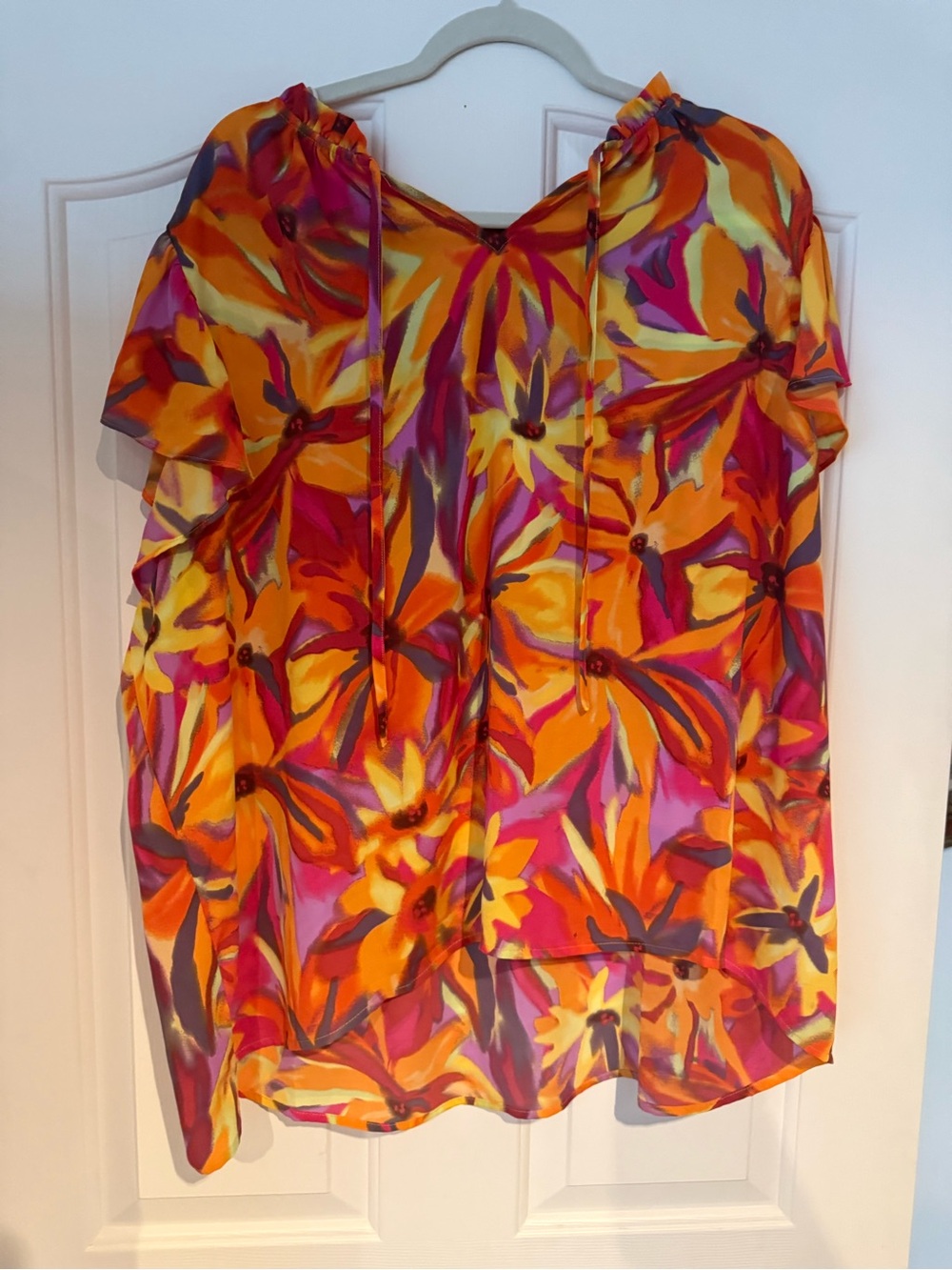 Cynthia Rowley Vibrant Orange Pink Floral Sheer Blouse